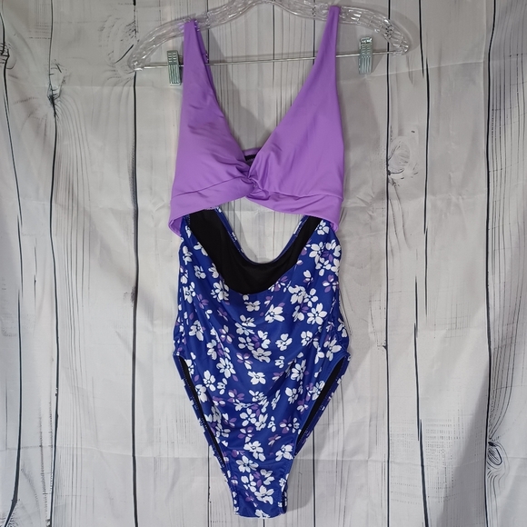 Summer Mae Purple and Blue Floral One Piece Swimsuit - Picture 1 of 13